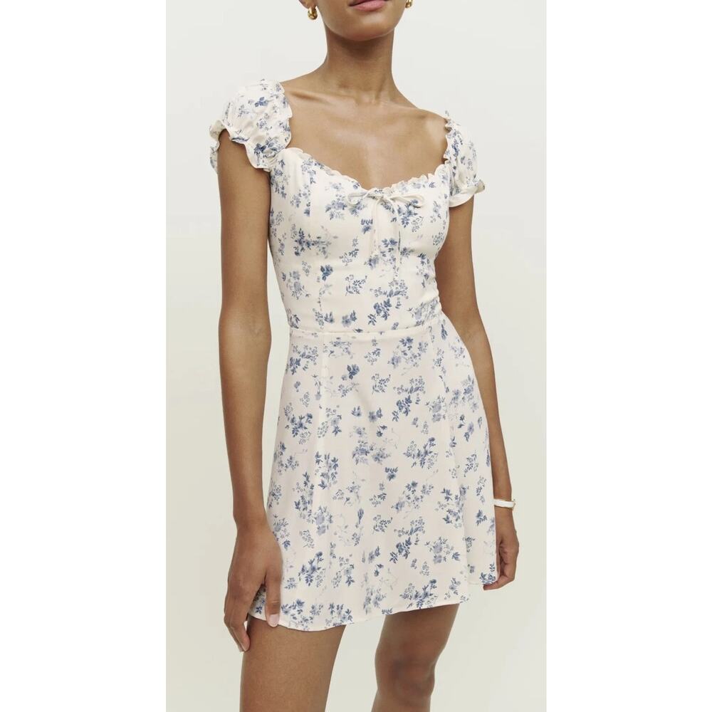 Reformation Pacey Mini Dress Lula Off White Blue Floral, 8